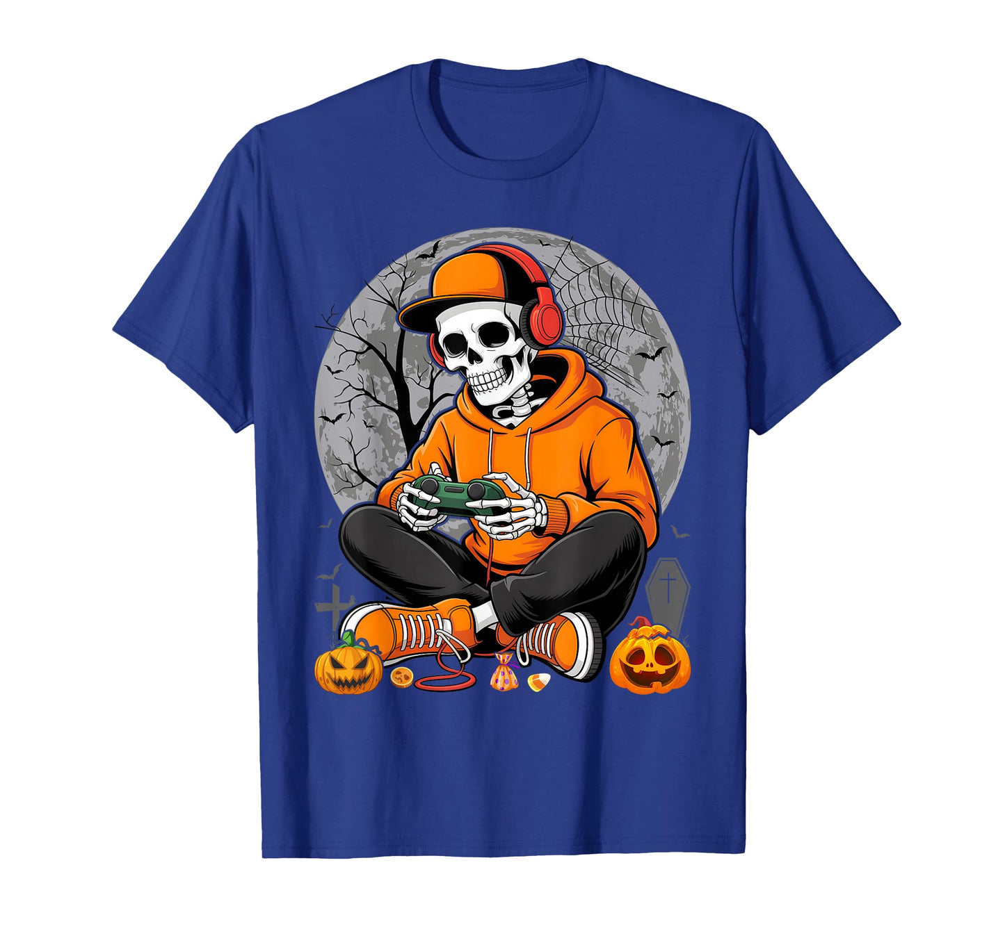Gaming Skeleton Halloween Funny Gamer Boys Kids Men T-Shirt