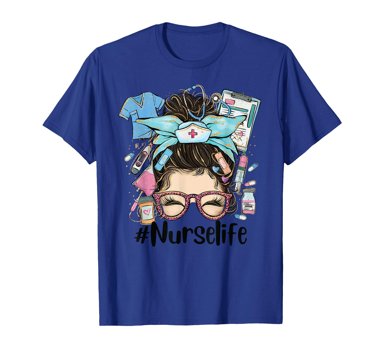 Messy Hair Woman Bun Nurse Life Healthcare Life funny T-Shirt