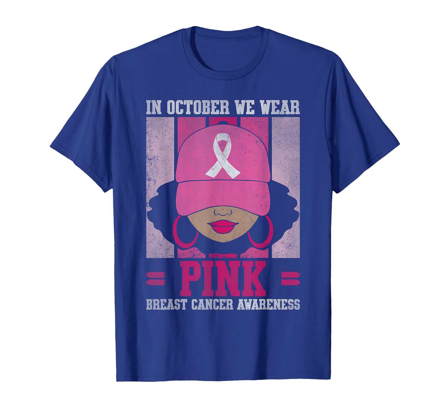 Black Woman In October We Wear Pink Breast Cancer Awareness T-Shirt