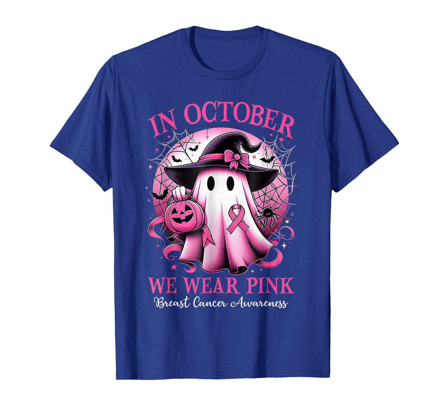 In October We Wear Pink Witch Ghost Breast Cancer Awareness T-Shirt