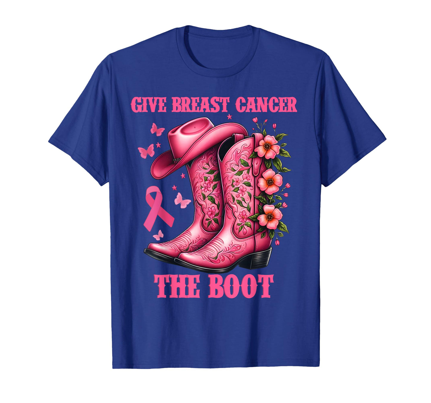 Give Breast Cancer The Boot Cowgirl Cancer Awareness Ribbon T-Shirt