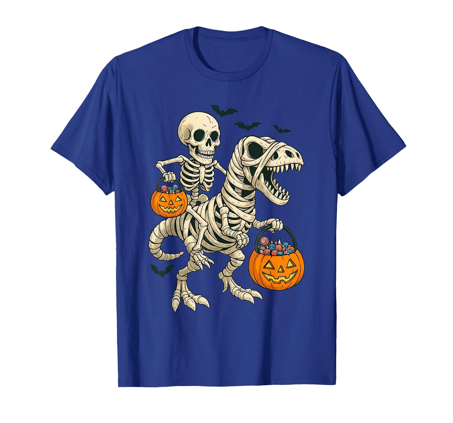 Mummy Skeleton Riding Dinosaur T Rex Kids Boys Men Halloween T-Shirt