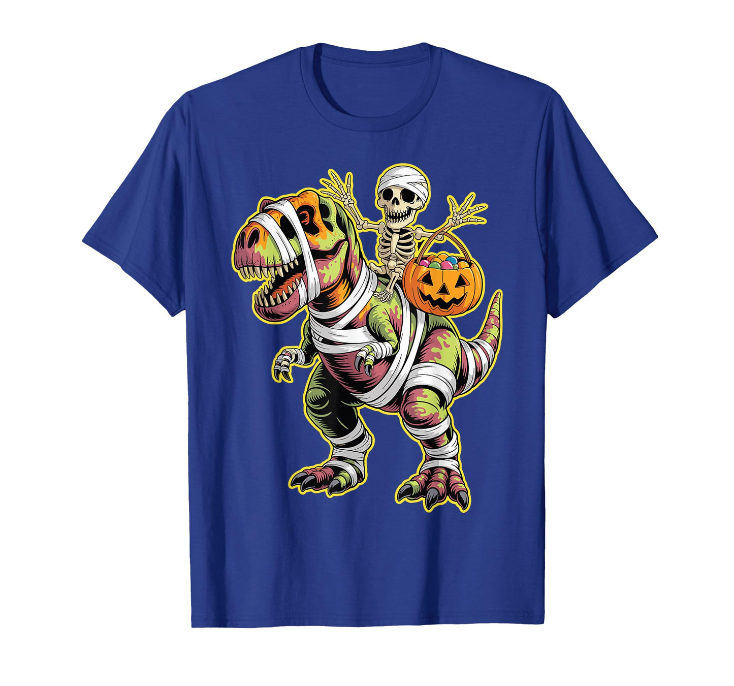 Skeleton Dinosaur T rex Boys Kids Funny Halloween Pumpkin T-Shirt