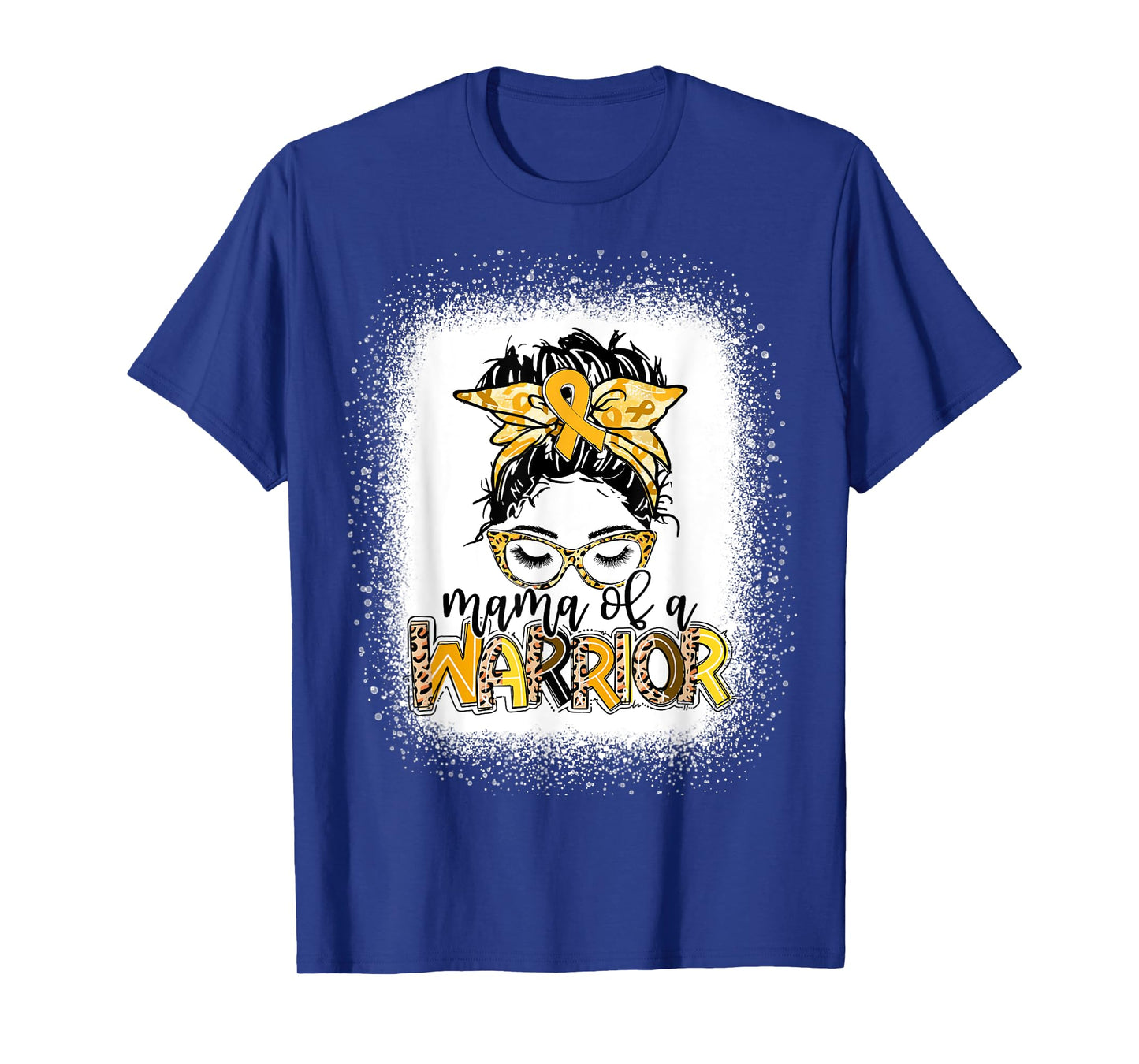 Childhood Cancer Awareness Women Messy Bun Mama of a Warrior T-Shirt