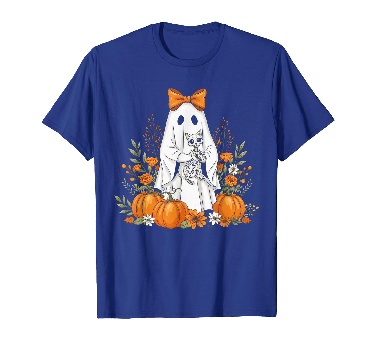 Halloween Ghost and Skeleton Cat Floral Spooky Ghosts Goth T-Shirt