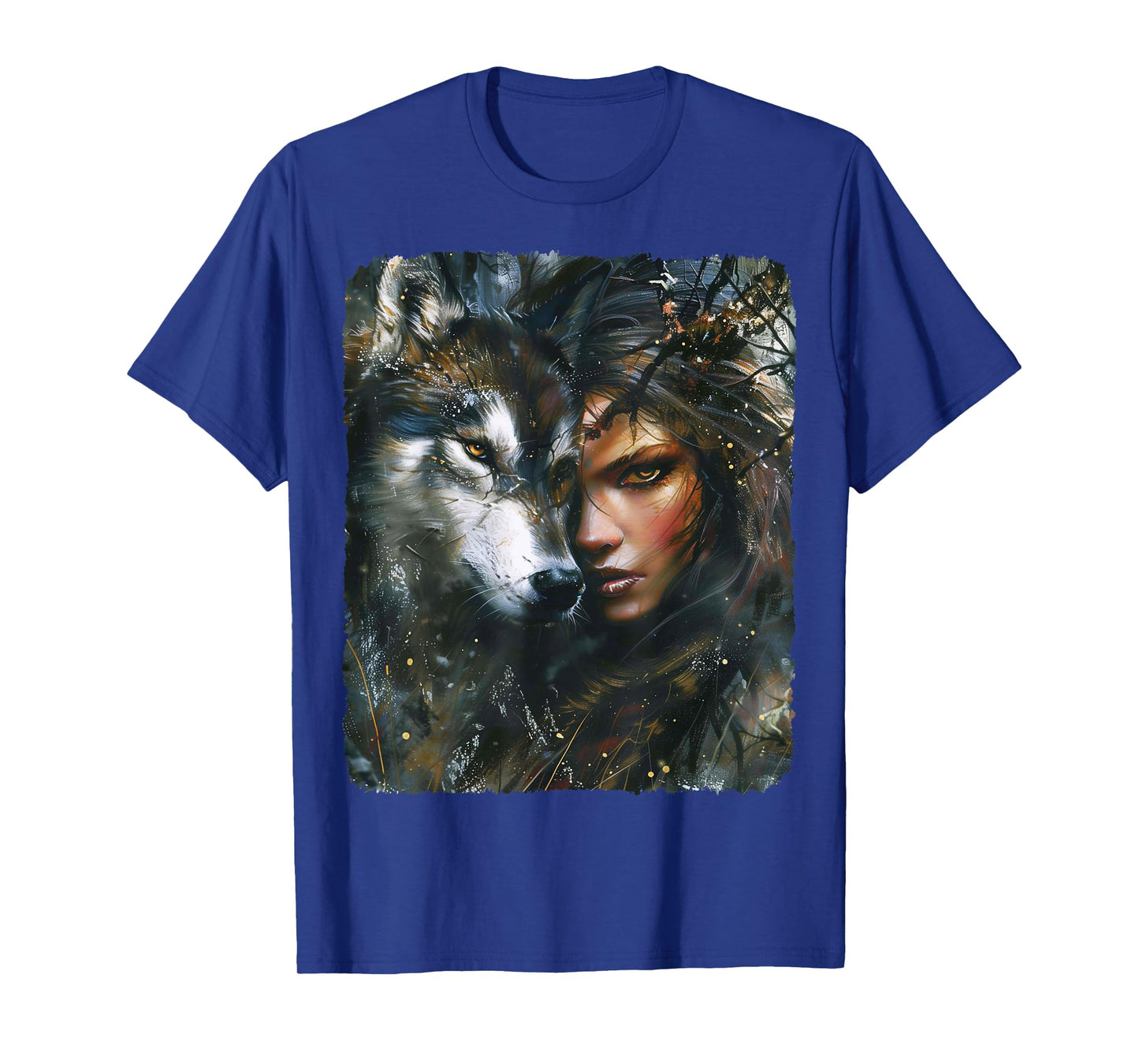 Beautiful Painting of a Woman with her Wolf T-Shirt