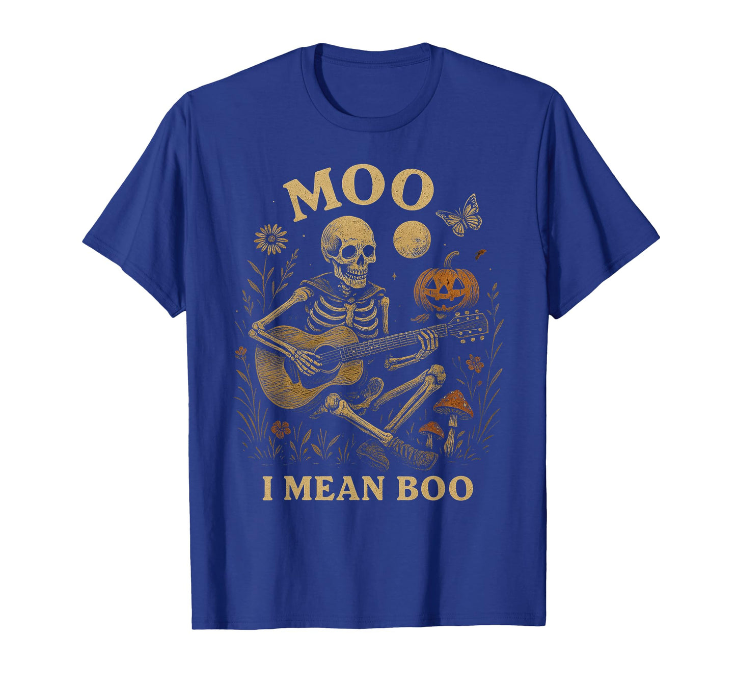 Skeleton Guitar Vintage Gothic Outfit with Moon and wildflow T-Shirt