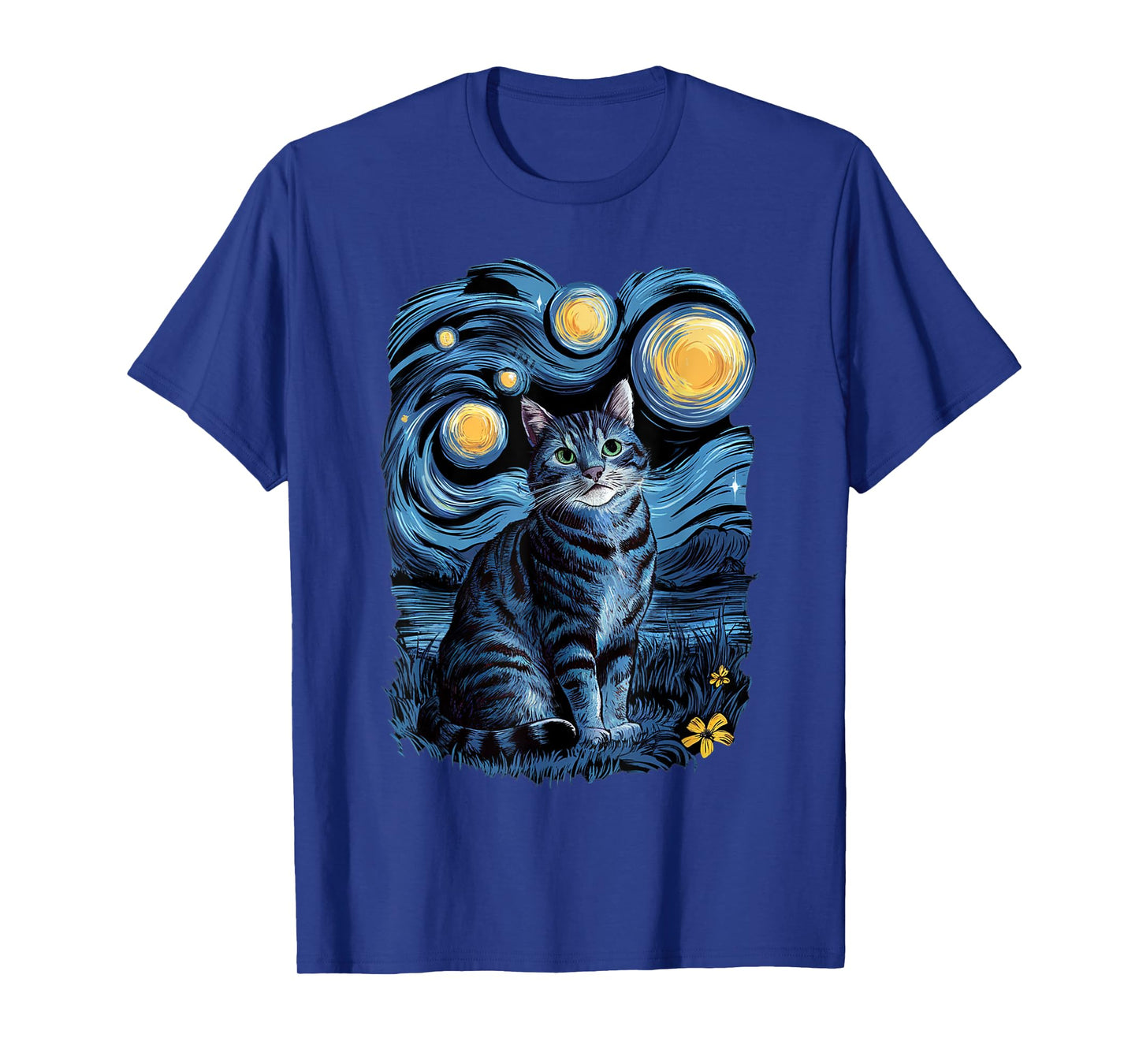 Van Gogh Cat Gifts Tabby Cat Owners Cat Lady Black Men Cat T-Shirt