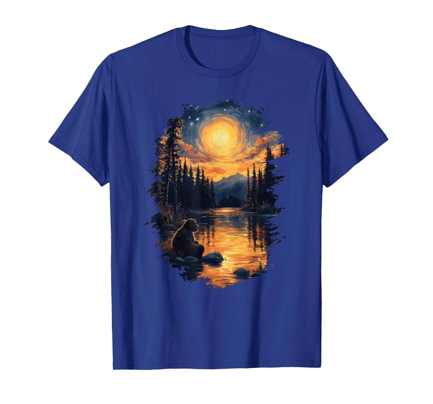 Bigfoot Starry Night Forest Sasquatch Van Gogh Art T-Shirt
