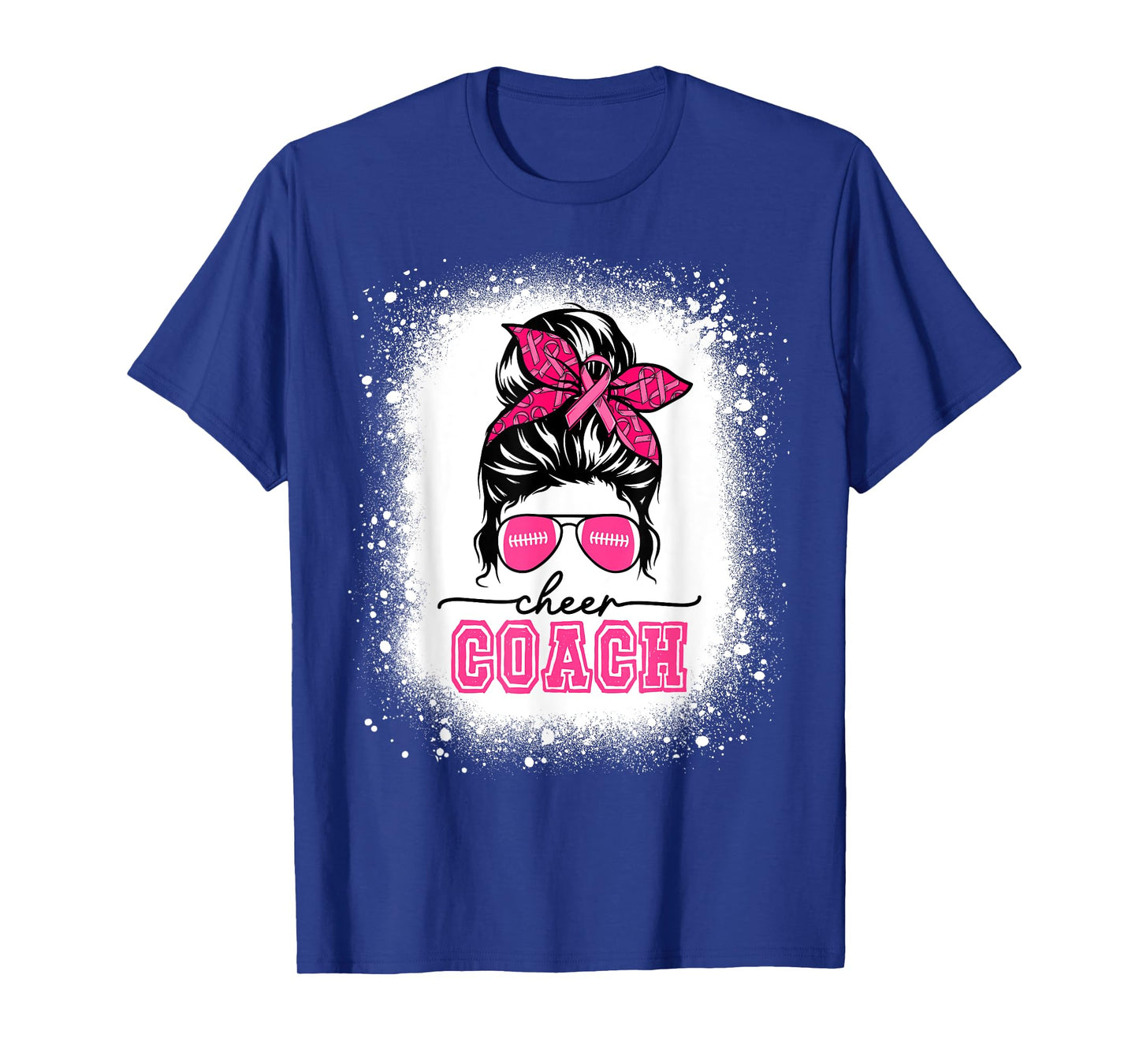 Football Messy Bun Mom Cheer Coach Breast Cancer Bleached T-Shirt