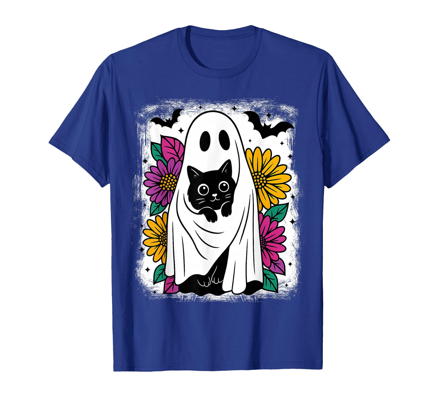 Retro Halloween Ghost and Cats Preppy Floral Kitten Lovers T-Shirt