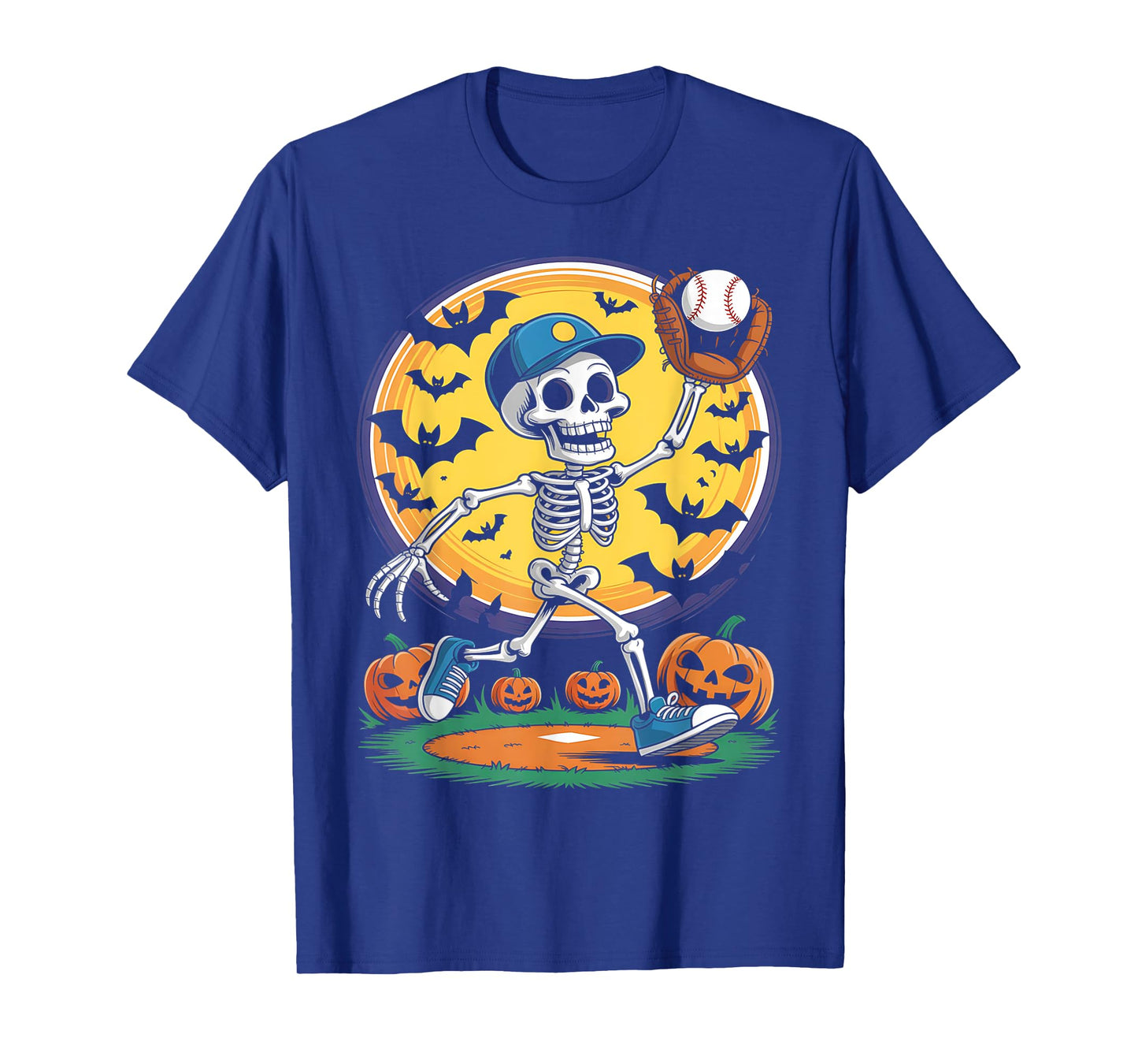 Baseball Skeleton Halloween Men Boys Baseball Spooky Season T-Shirt