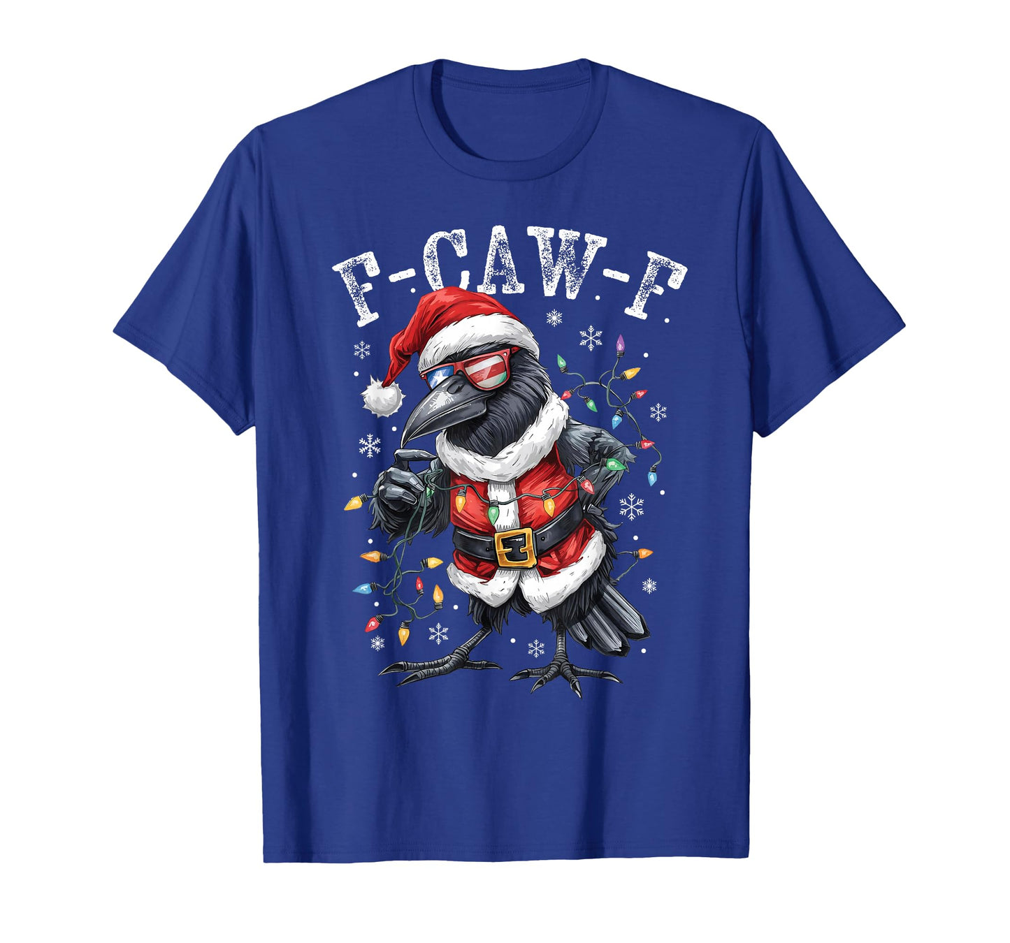 F-Caw-F Black Crow Funny Retro Christmas Lights Santa hat T-Shirt