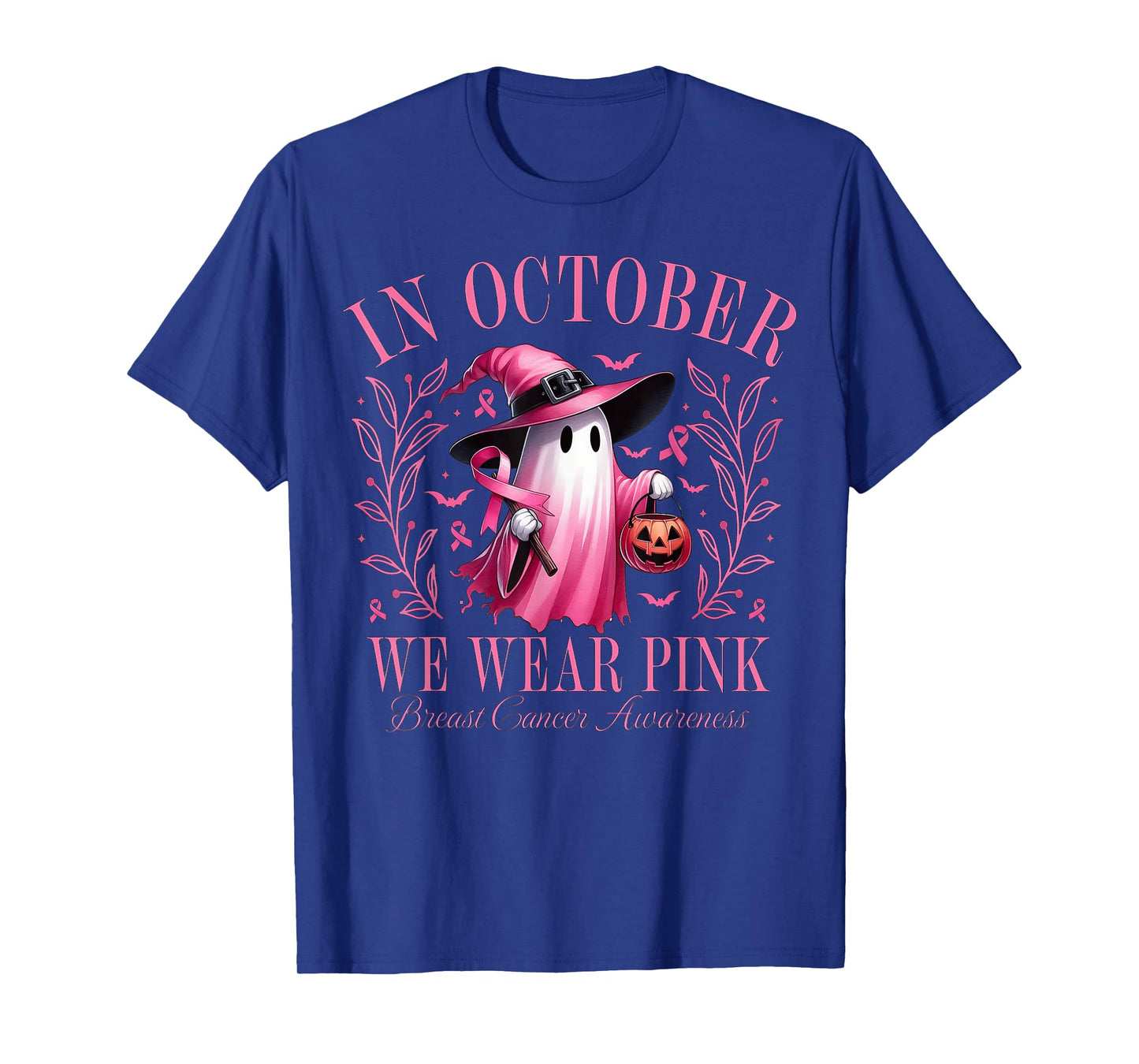 Halloween Pink Ghost In October We Wear Pink Breast Cancer T-Shirt
