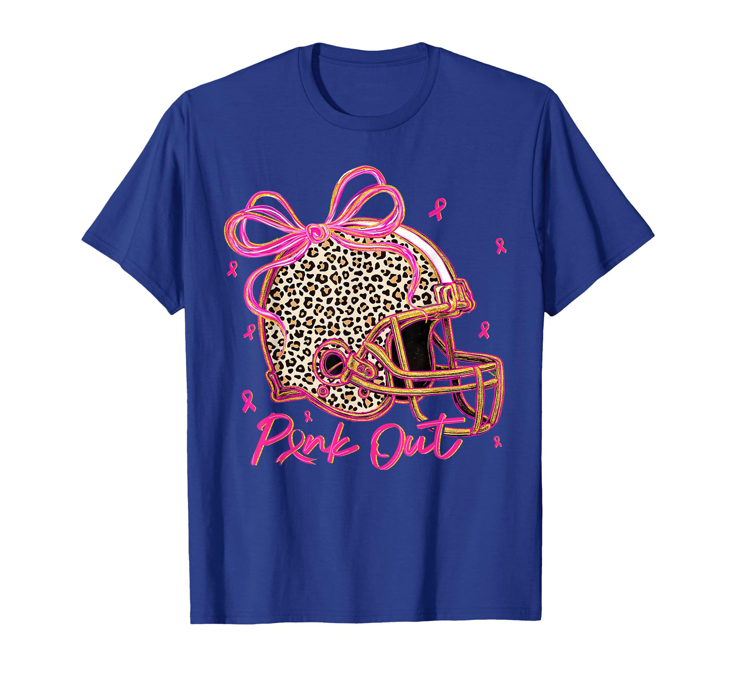 Pink Out Leopard Football Helmet Bow Preppy Breast Cancer T-Shirt