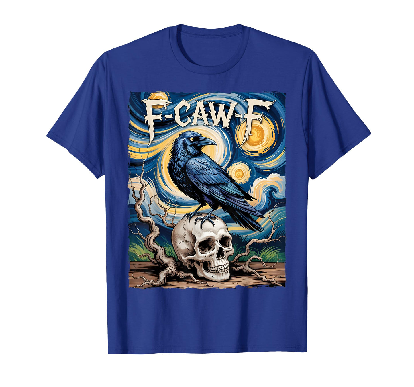 Starry Night Halloween Black Crow Skull Raven F Caw F Humor T-Shirt