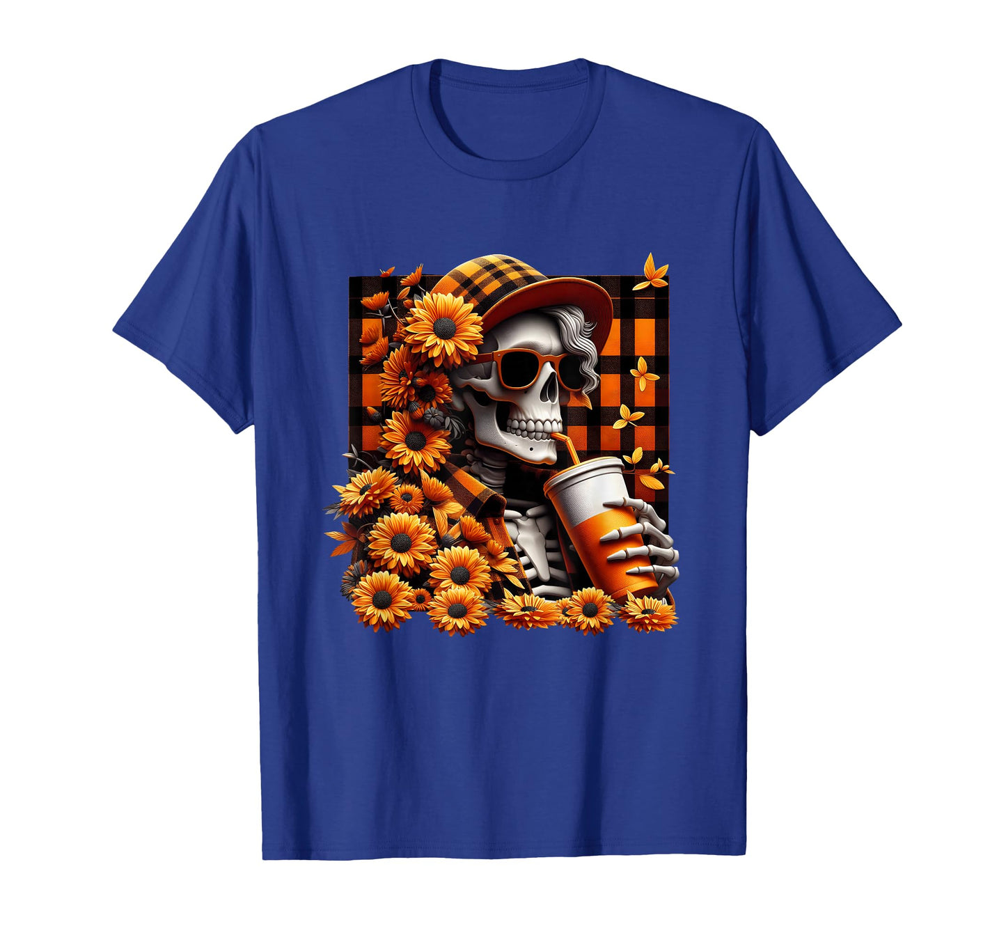Fall Skeleton with Sunflowers Retro Halloween Autumn Vibes T-Shirt