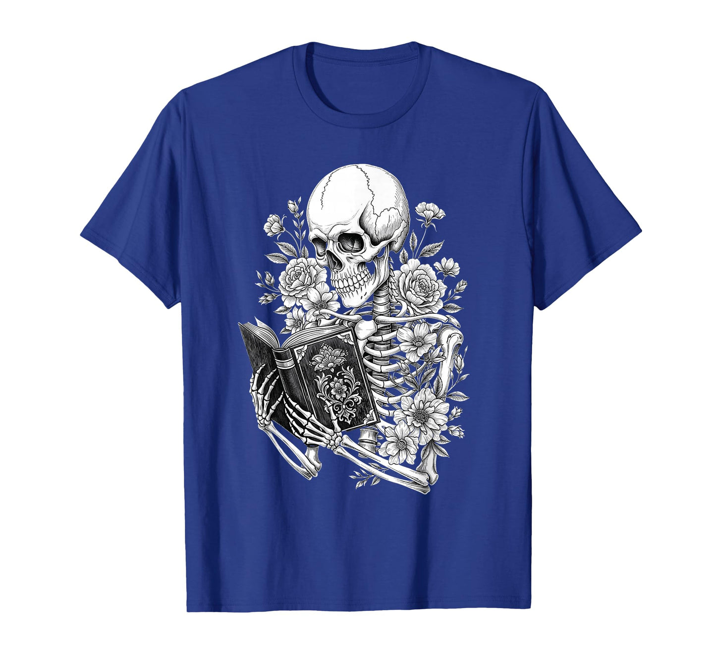 Skeleton Vintage Book Floral Skull Halloween Teacher Costume T-Shirt