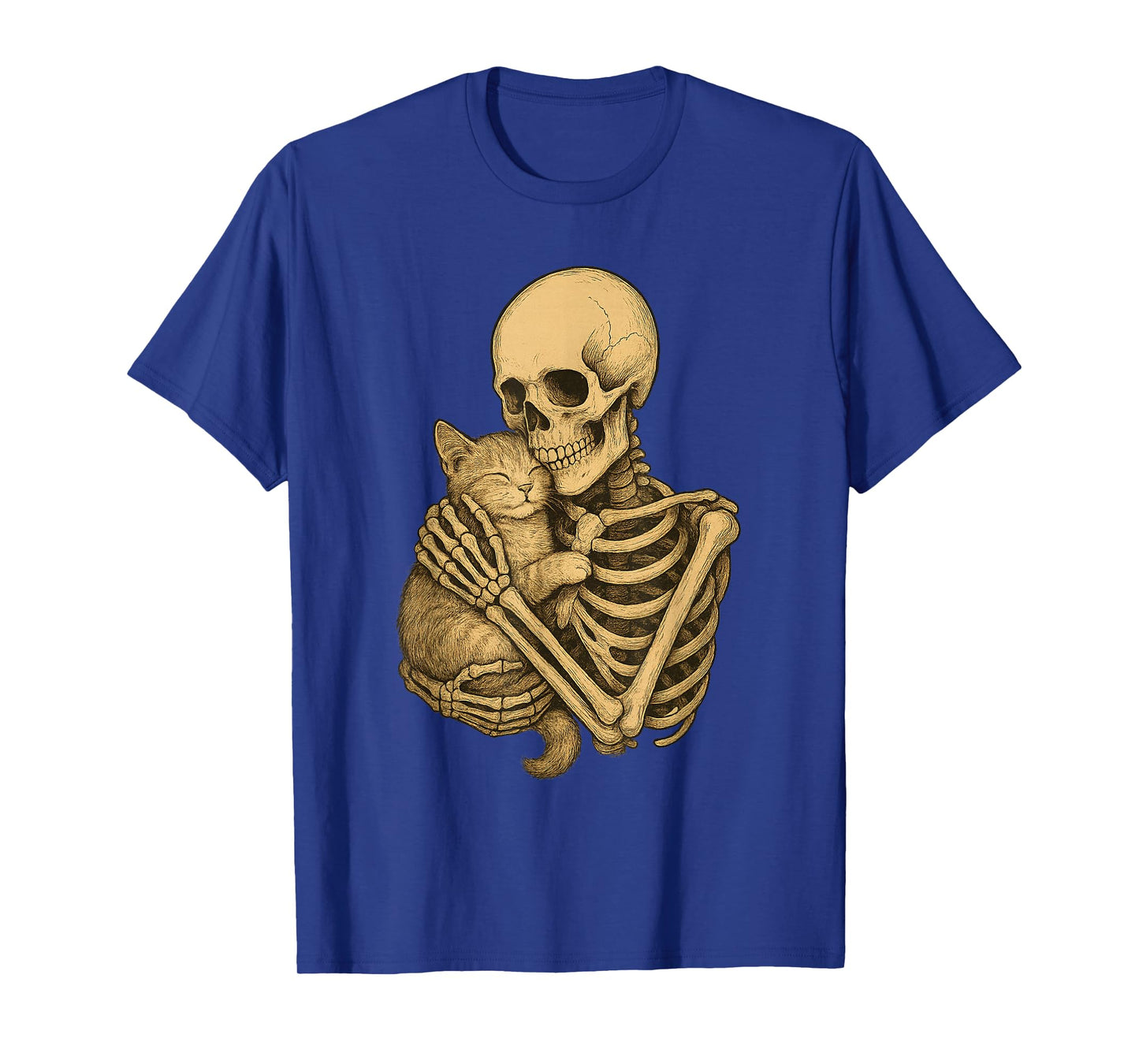 Spooky Halloween Cute Cat Hugging Skeleton T-Shirt
