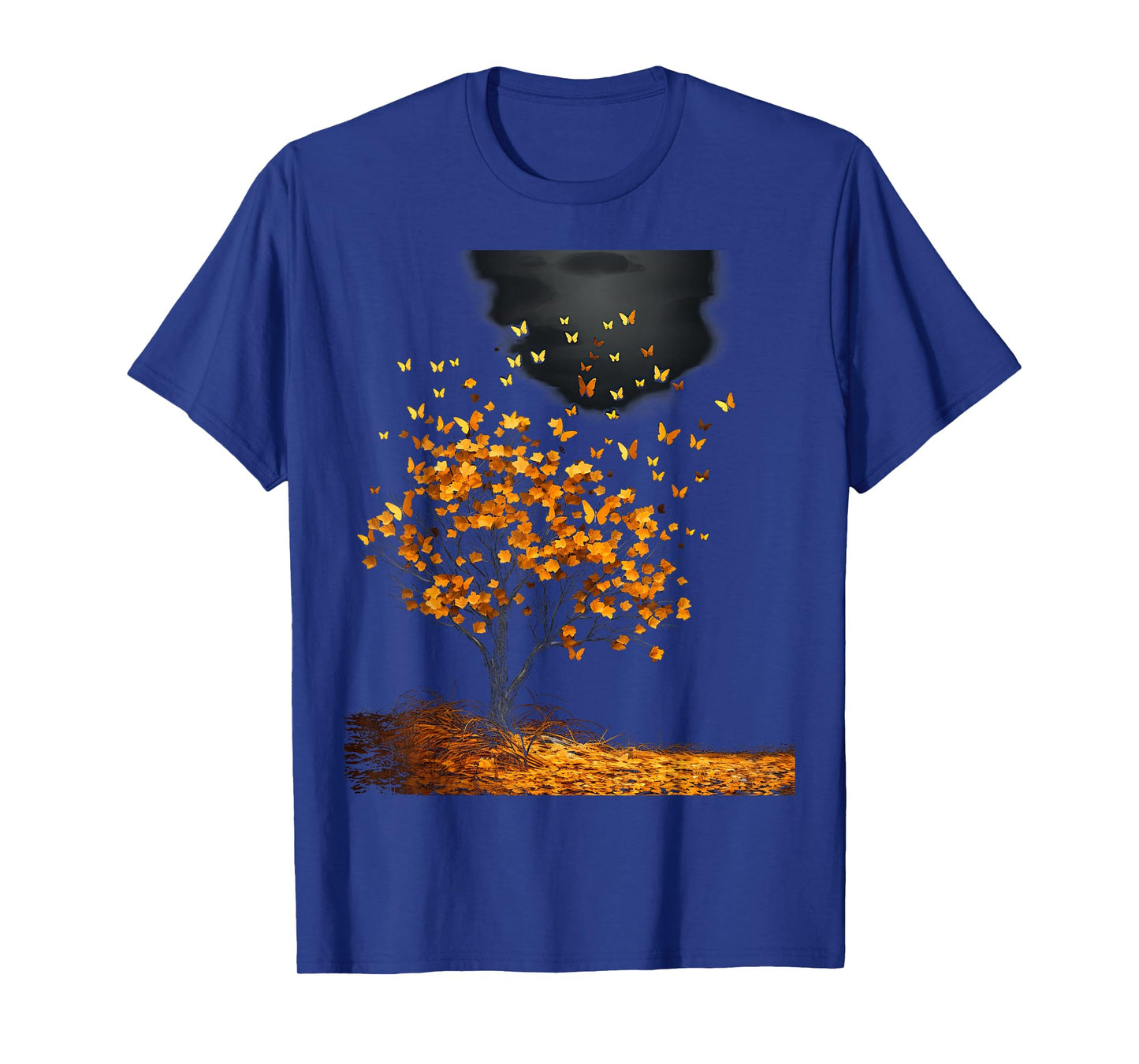 Fall Autumn falling leaves with Tree and Butterfly T-Shirt