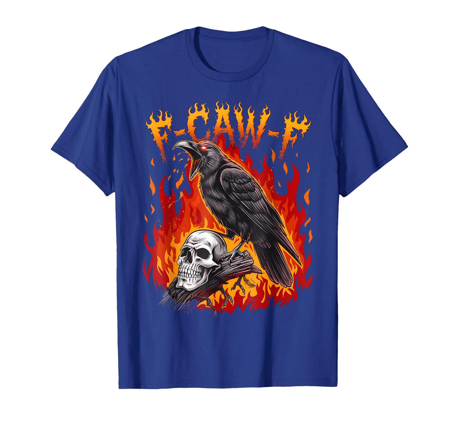Funny F Caw F Raven Bird Skull Flames Art Halloween Crow Pun T-Shirt