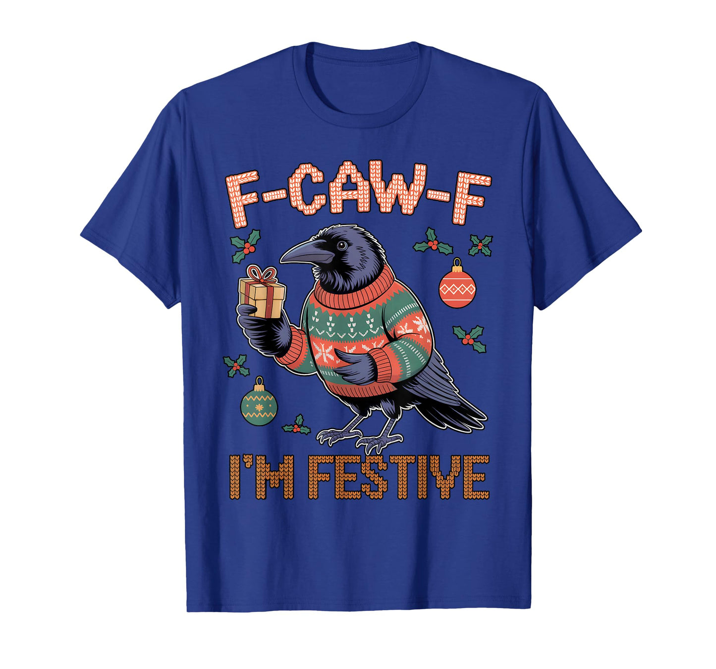 Black Crow F-Caw-F Funny Retro Christmas Lights Santa hat T-Shirt