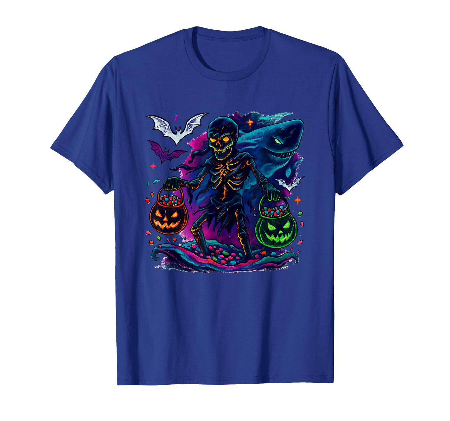 Skeleton Riding Mummy Orca Halloween Candy Whale T-Shirt