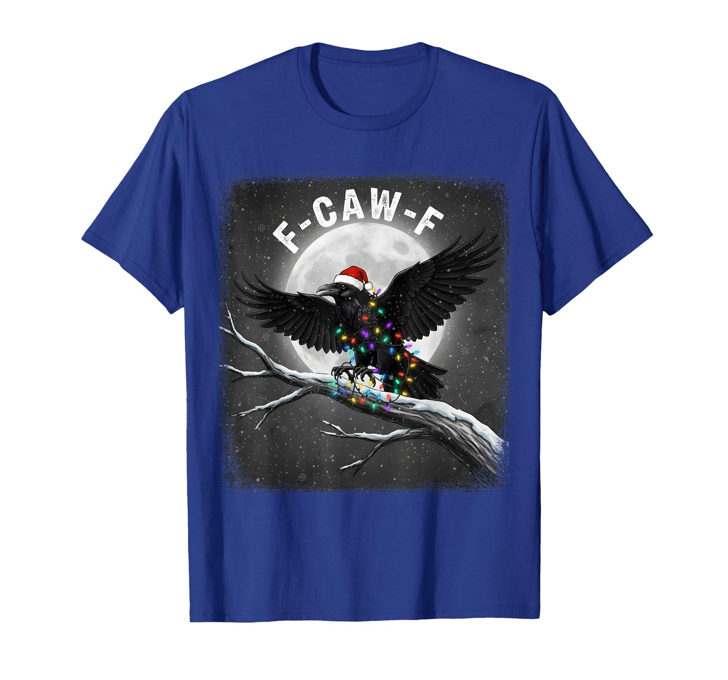 Black Crow F-Caw-F Christmas Lights Funny Raven Bird Moon T-Shirt