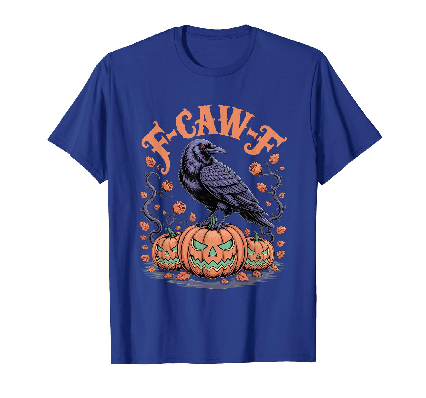 F CAW F Crow Spooky Bird Raven Fall Vibe Scary Pumpkin Night T-Shirt