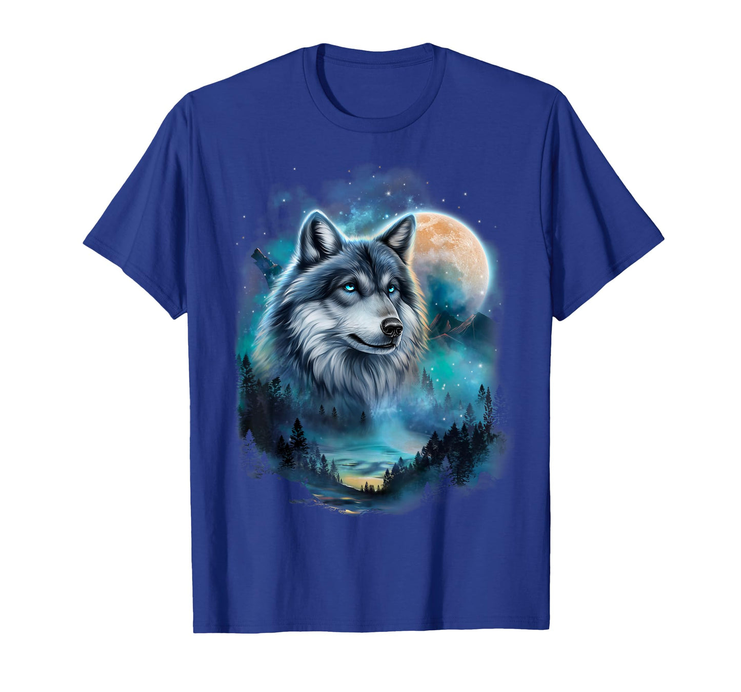 Majestic Wolf Under Moonlit Forest Sky T-Shirt