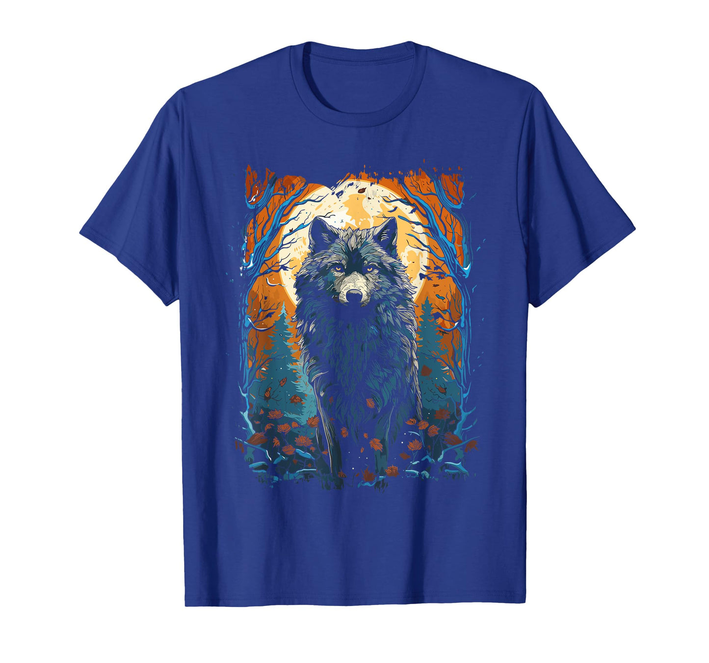 Wolf and Moon, Forest, Nature Art Women, Men, T-Shirt