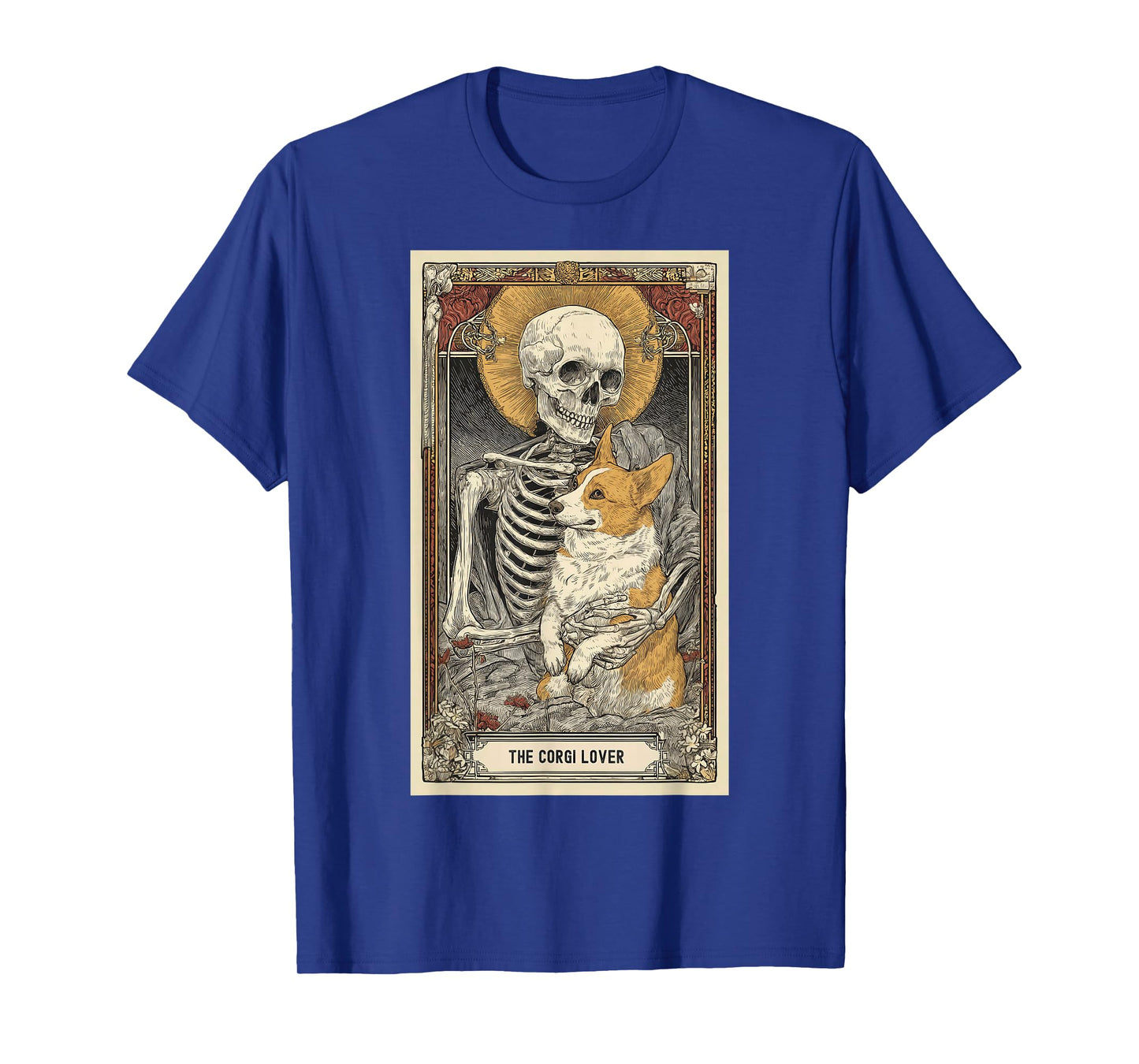 Funny The Corgi Lover Mom Dad Tarot Card Skeleton Halloween T-Shirt