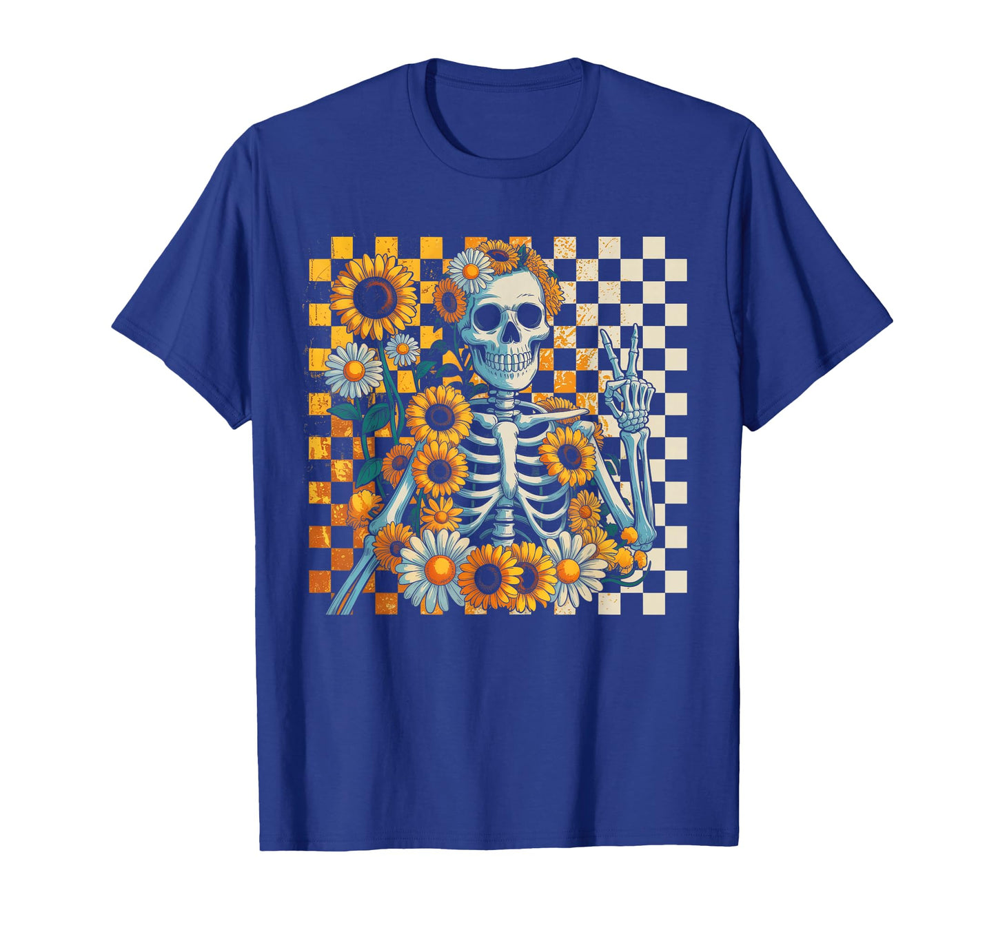Retro Fall Skeleton Halloween Skeleton Flower Spooky Season T-Shirt