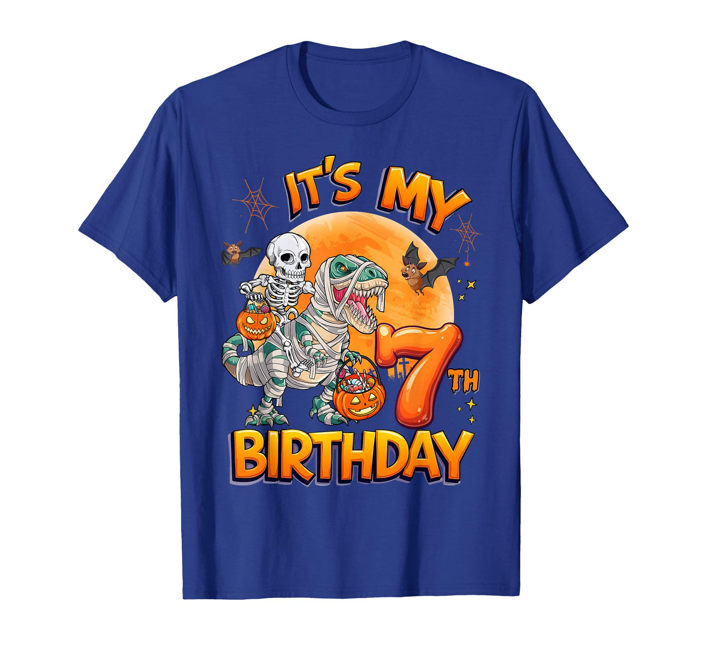 It's My 7th Birthday Dinosaur Skeleton Halloween 7 Years Old T-Shirt
