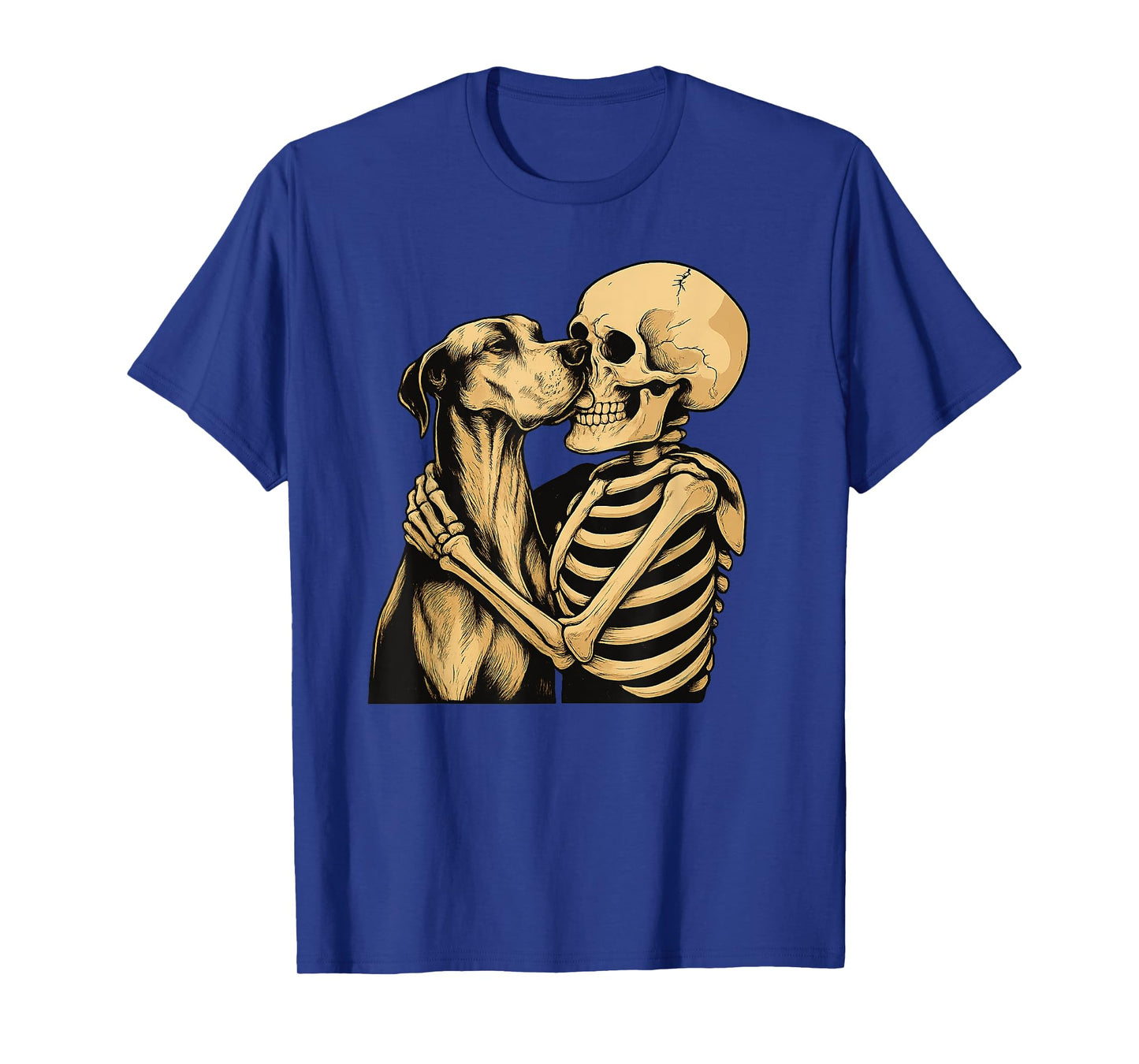 Skeleton Hugging Great Dane Dog Halloween T-Shirt