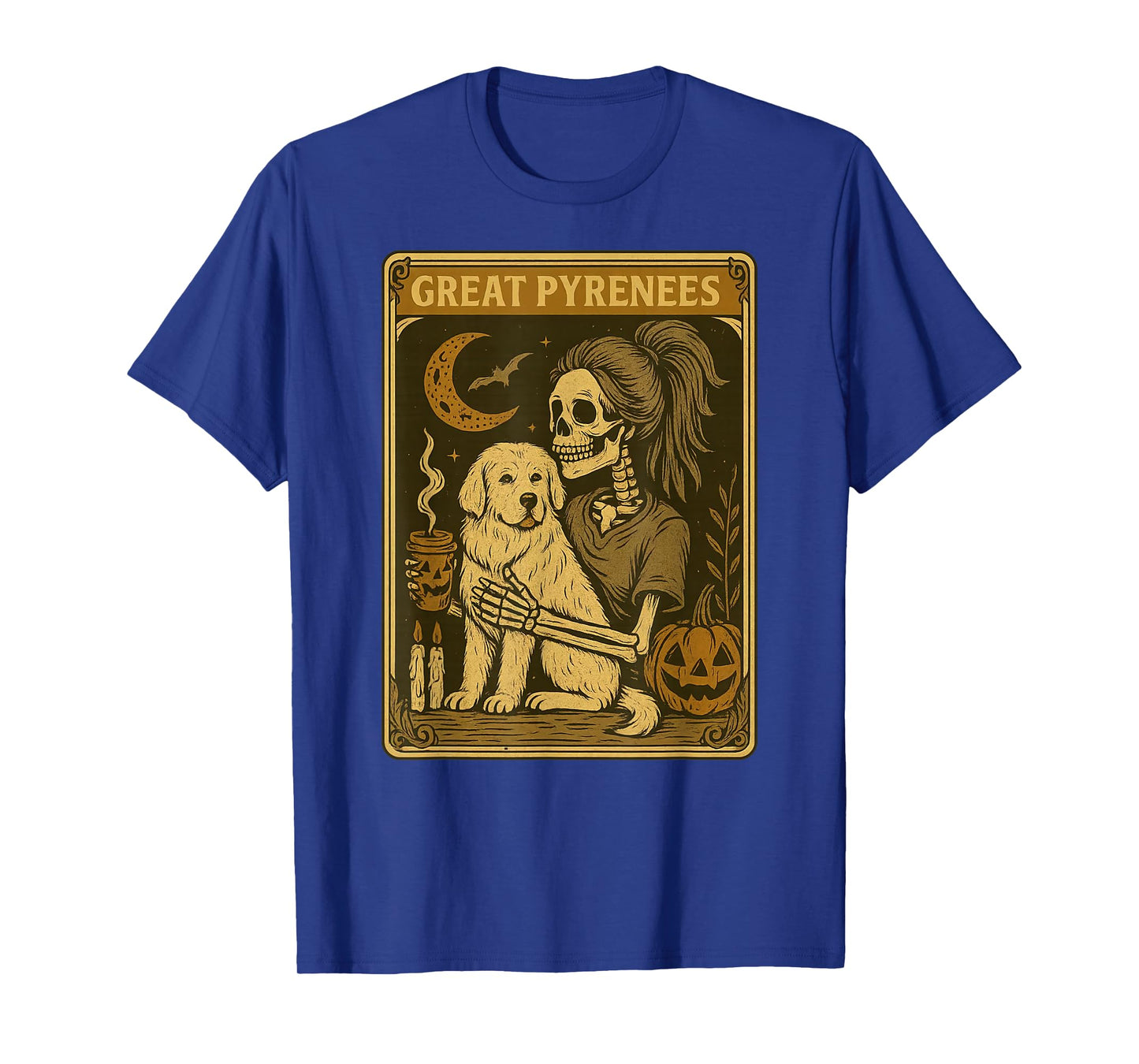 Great Pyrenees Tarot Card Skeleton Dog Mom Halloween Pumpkin T-Shirt