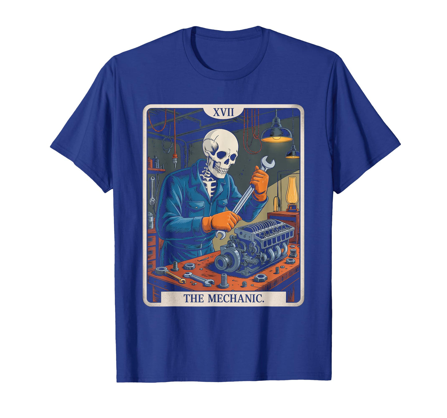 The Mechanic Repair Tarot Card Skeleton Funny Auto Worker T-Shirt