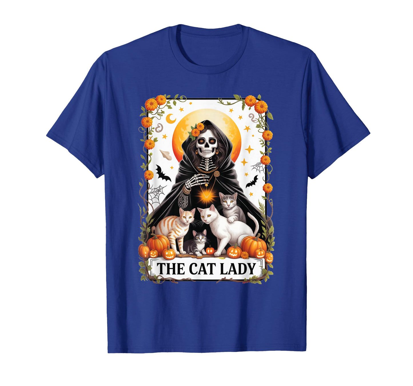 Halloween Cat Lady Tarot Shirt Gothic Witchy Skeleton Woman T-Shirt