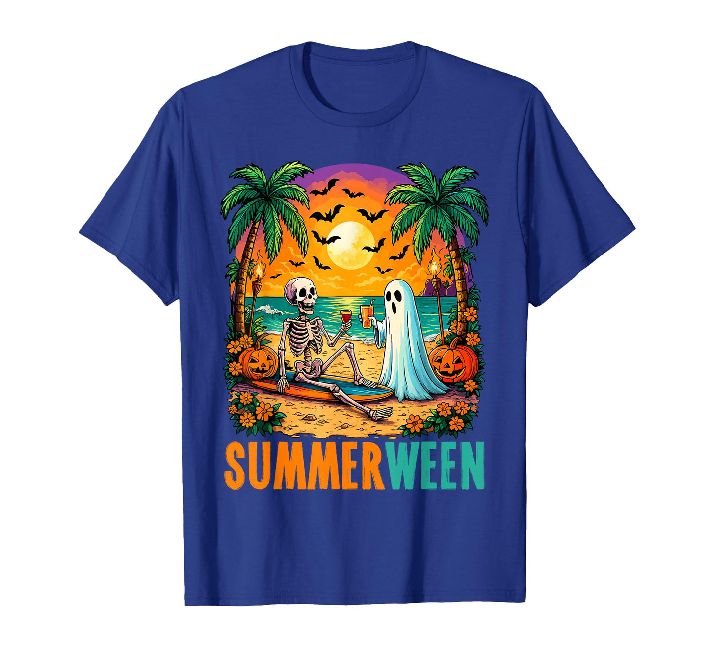Summerween Ghost & Skeleton Halloween Summer Beach Vacation T-Shirt