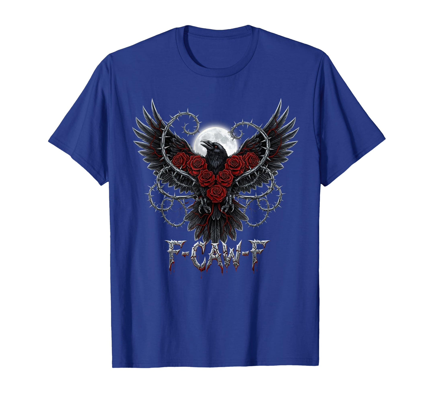 Black F-Caw-F Crow Gothic Red Roses Funny Black Bird Moon T-Shirt