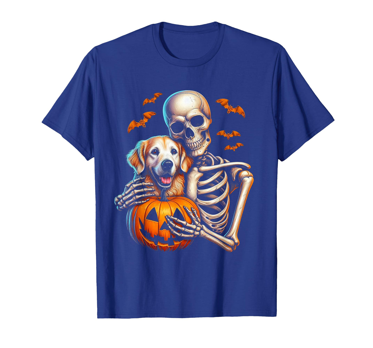 Skeleton Hugging Golden Retriever Halloween Lover Mom Dad T-Shirt