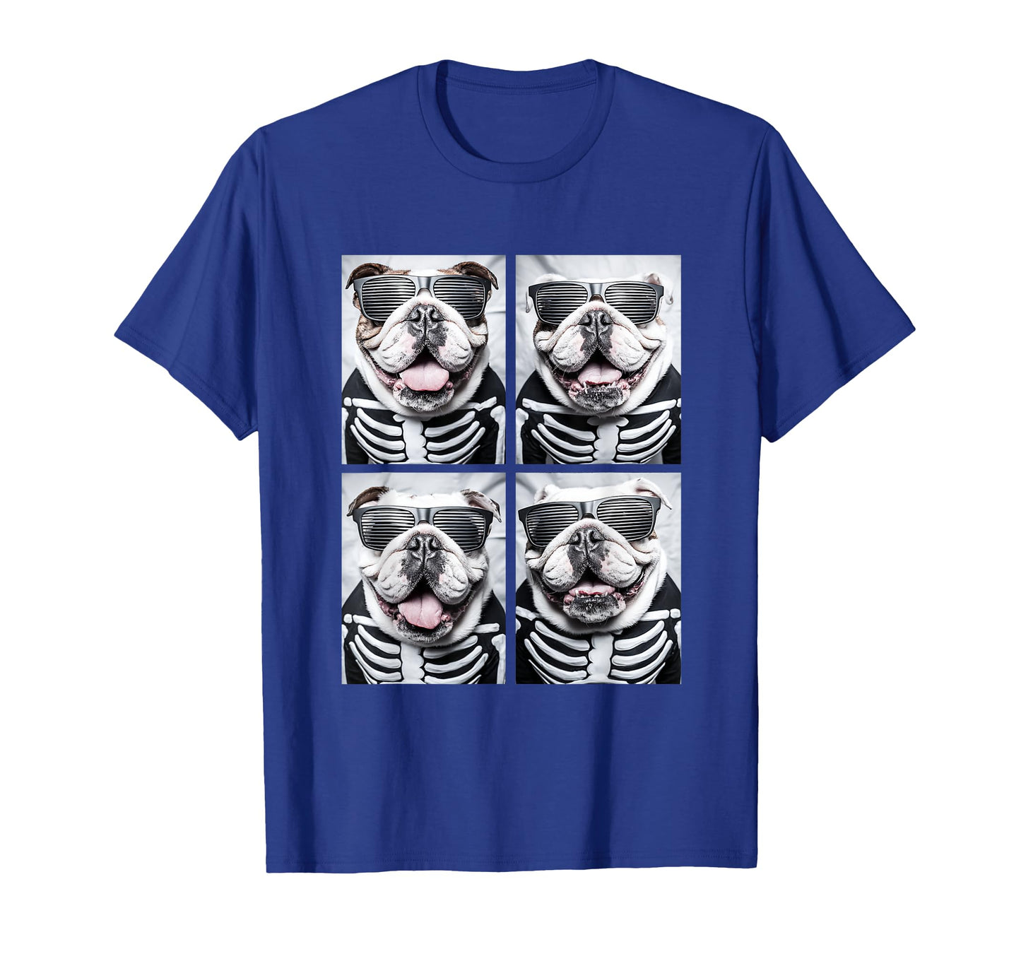 British Bulldogs with Sunglasses Halloween Skeleton Costume T-Shirt