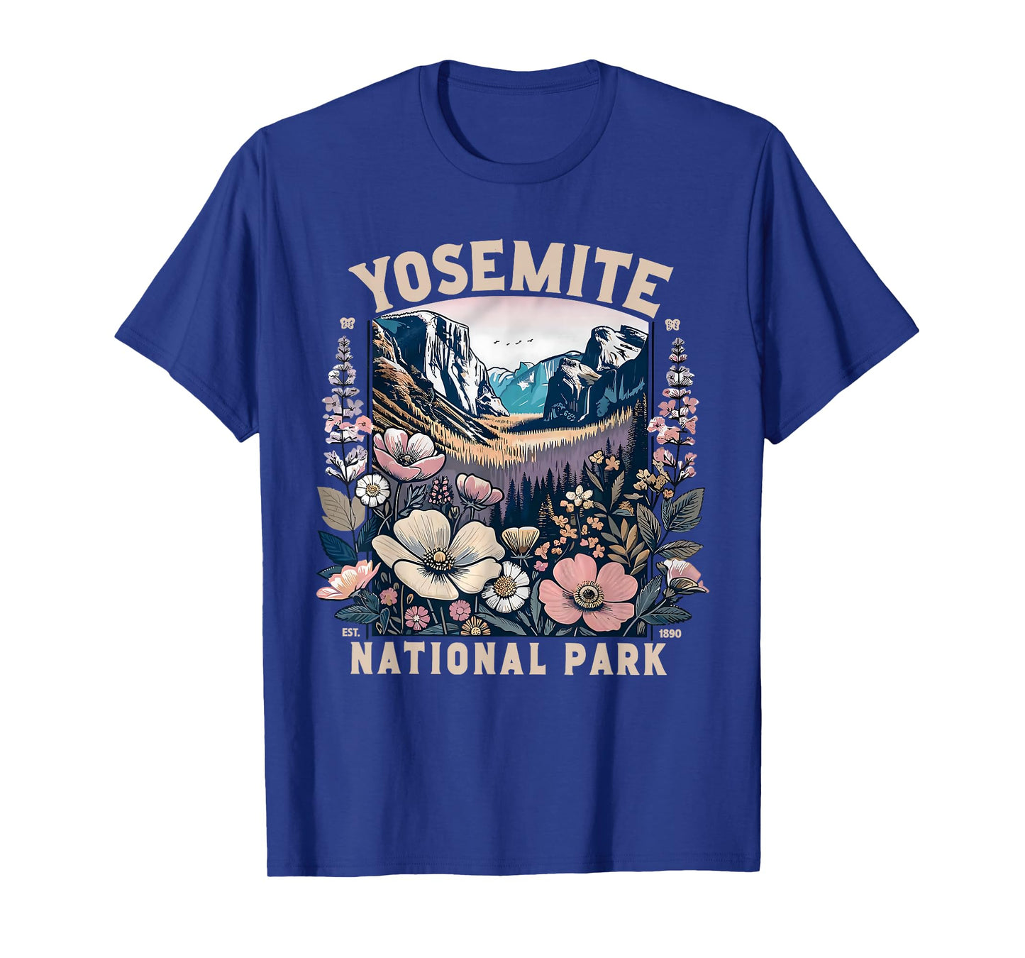 Yosemite National Park Floral Vintage Womens Mens T-Shirt