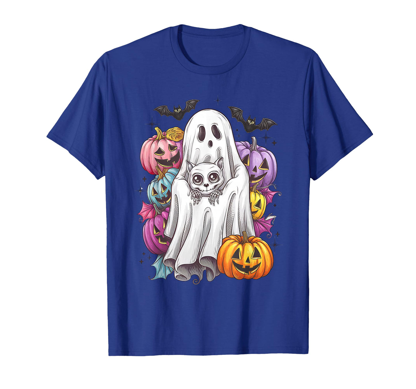 Ghost Skeleton Cat Halloween Costume Pumpkin T-Shirt