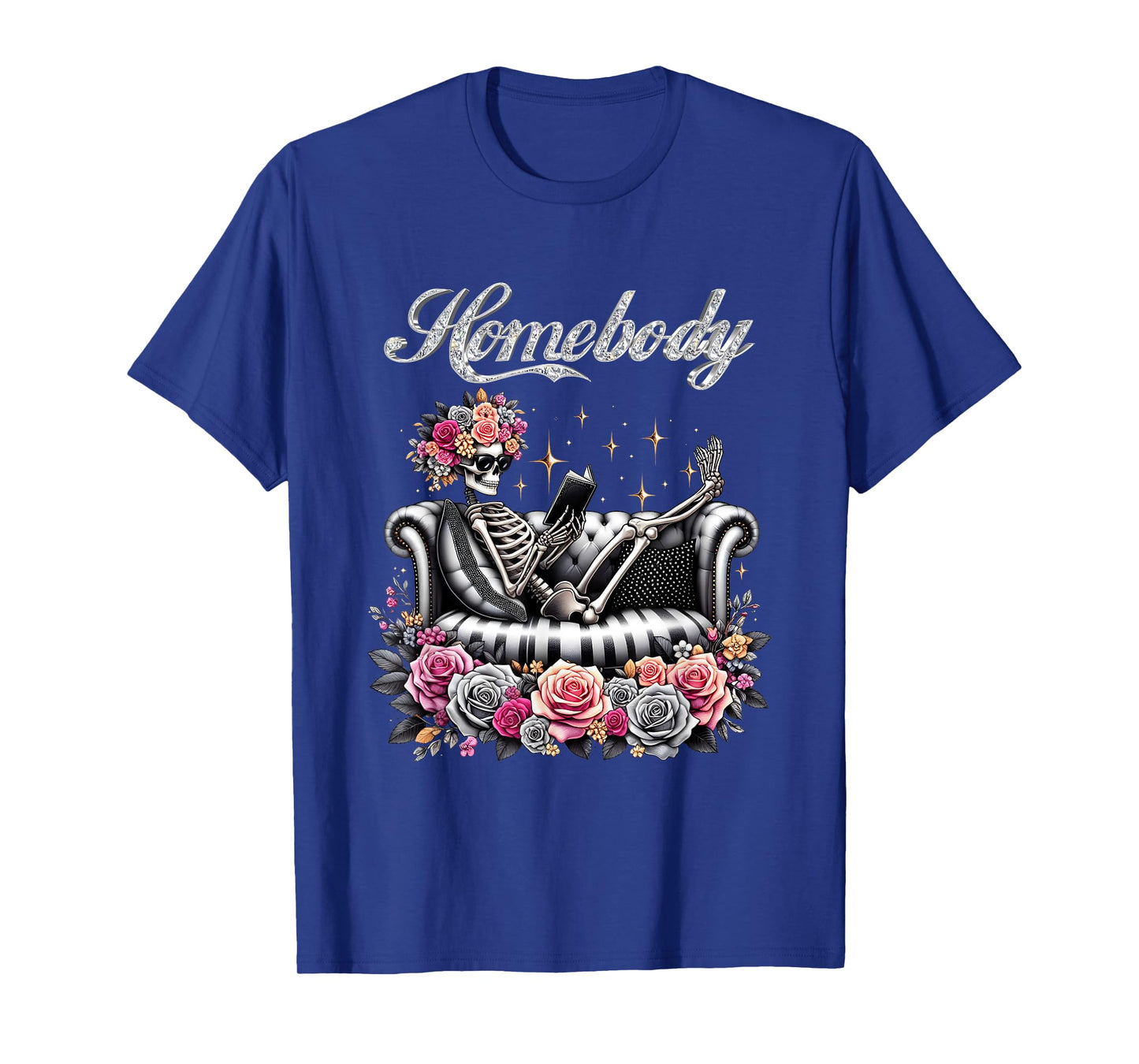 Skeleton Homebody Reading On Couch Gothic Anti S0cial Club T-Shirt