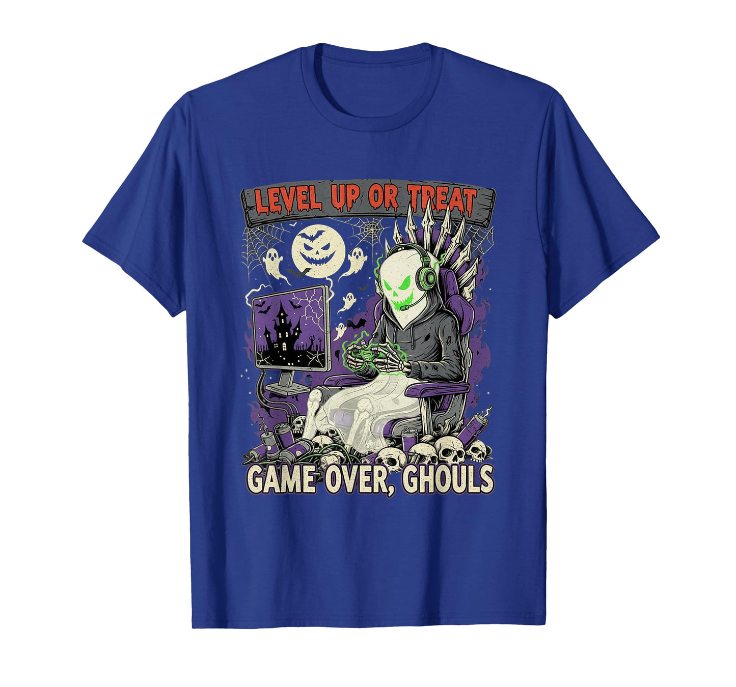 Gaming Ghost Level up or Treat Funny Ghoul Halloween Gamer T-Shirt