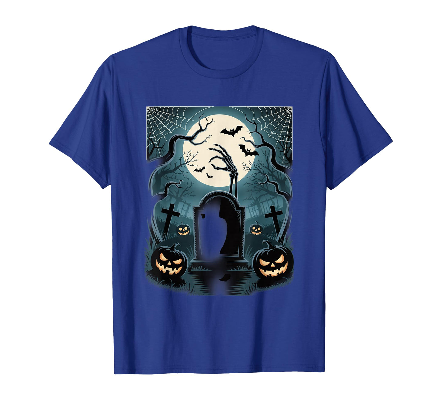 Skeleton Hand Graveyard Pumpkins Spooky Halloween T-Shirt