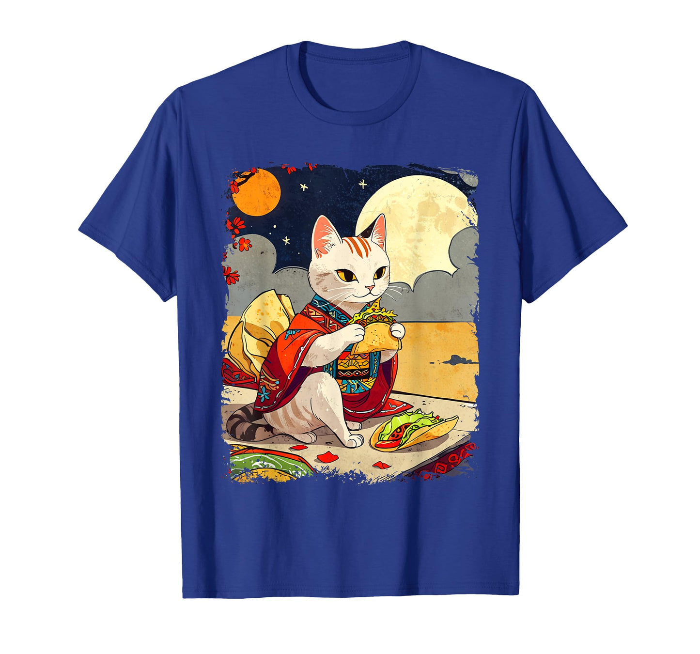 Cat Eating Tacos Funny Taco Cat Ukiyo-e Art Mexican Cat T-Shirt for Men Women Girls Kids