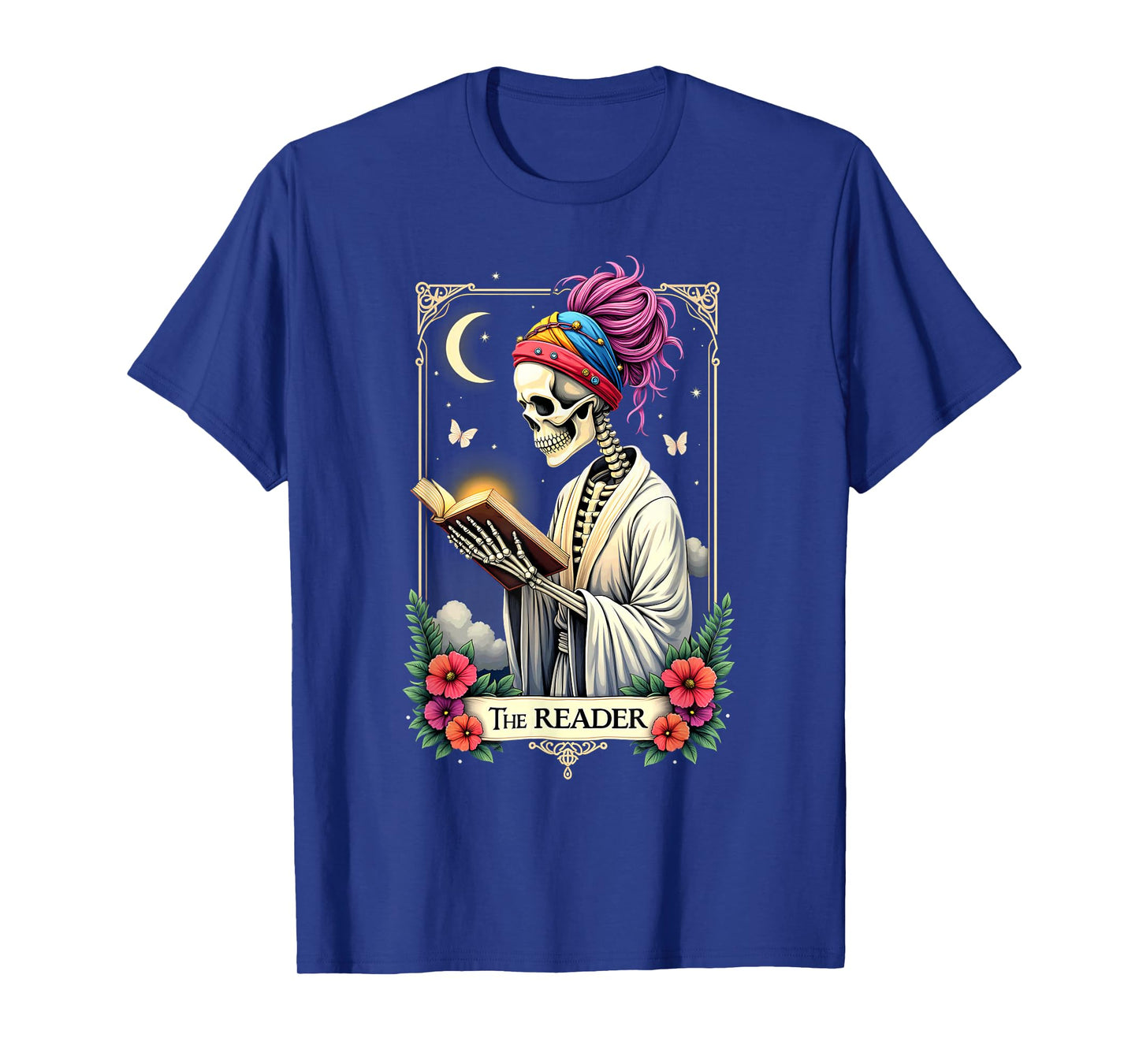 The Reader Tarot Card Skeleton Reading Book Halloween T-Shirt