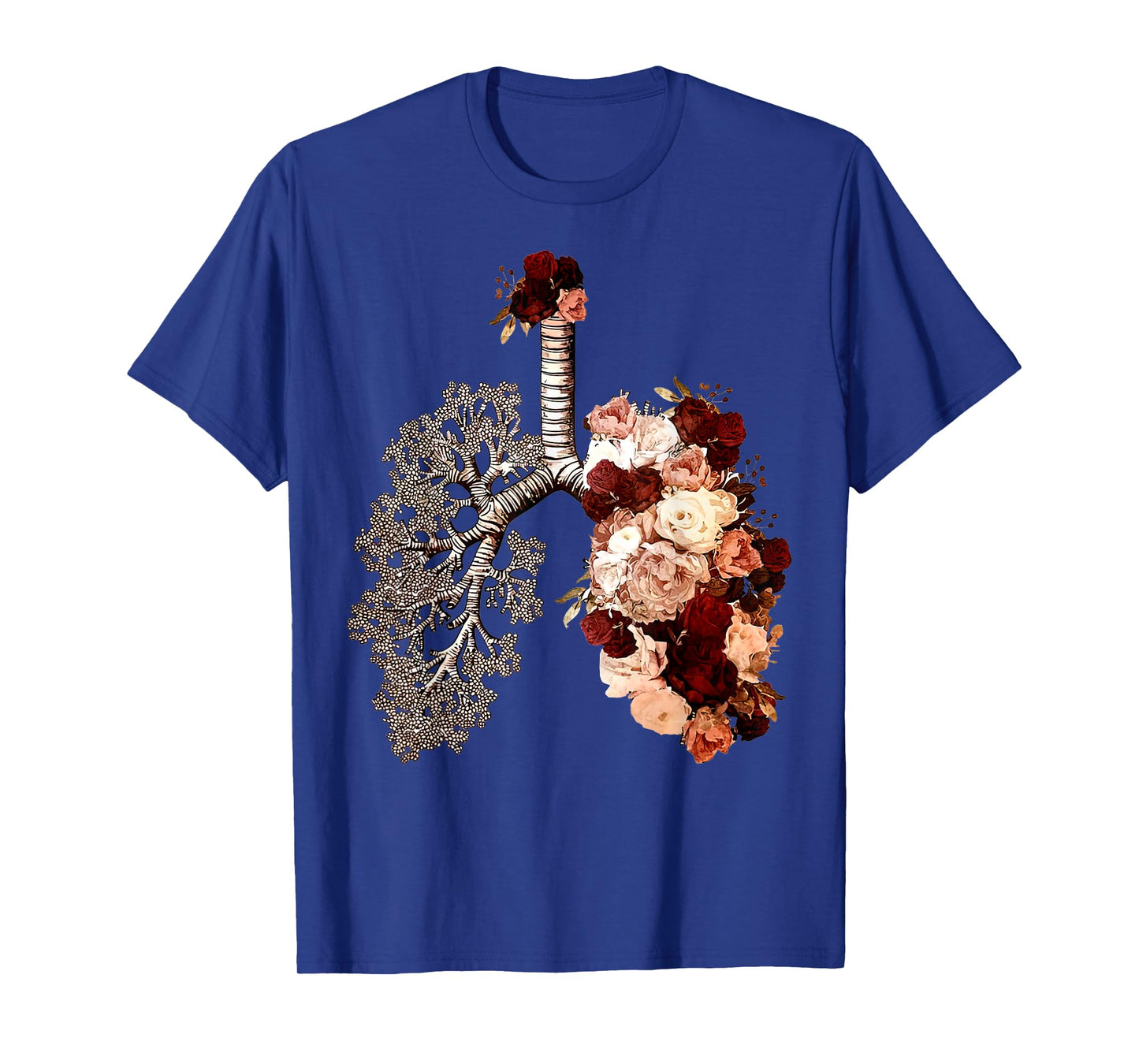 Anatomical Lungs And Bloom Roses Floral Tee T-Shirt